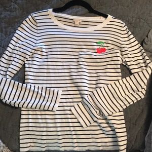 J. Crew white/black stripe sweater w/ cherries